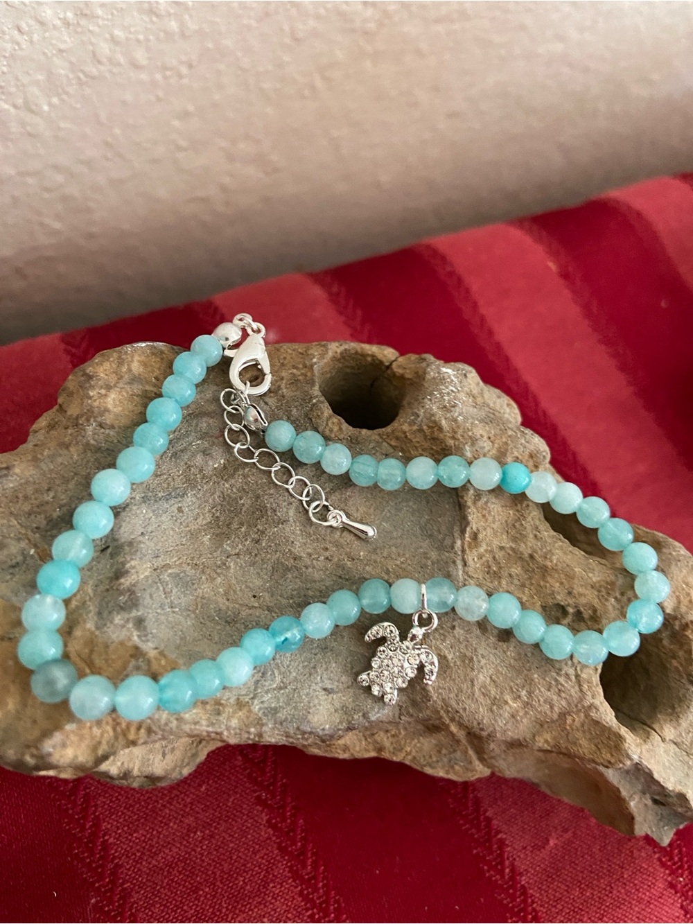 NEW AMAZONITE Stone Beads with Turtle Charm Bracelet